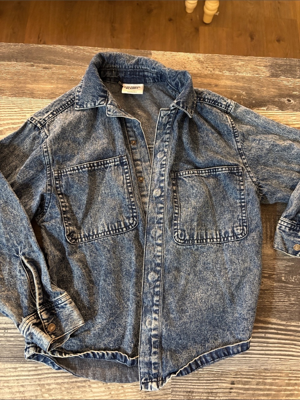 Boys Stonewashed Denim Button-Up Shirt - Blue